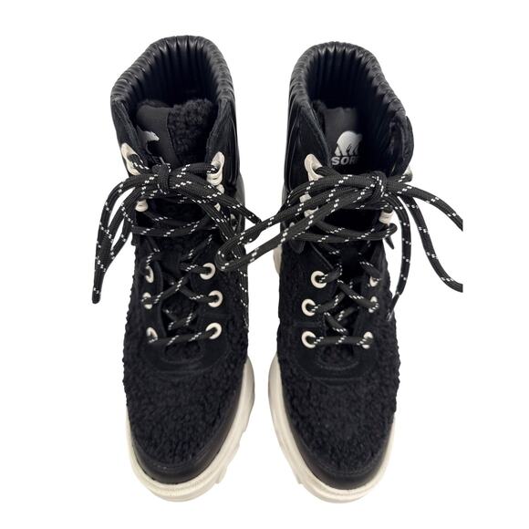 Sorel Brex Heel Cozy Lace Bootie Womens 5.5 Black Leather Faux Shearling - Picture 6 of 11